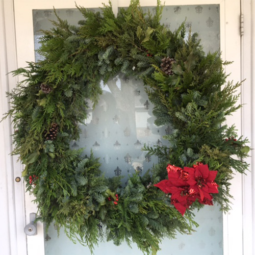 Handmade wreaths using real, freshly-cut evergreen!
